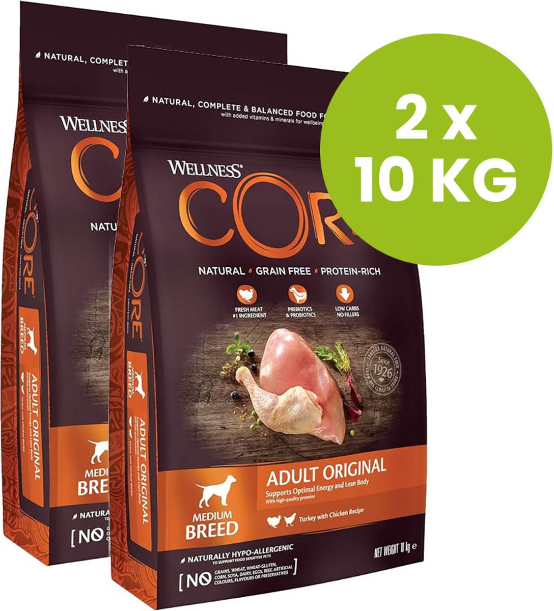 Wellness CORE dry dog adult original Kalkoen Kip 20KG – Hondenvoer – 2 x 10kg