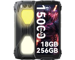 Blackview BV7300 - Robuuste Smartphone - 18GB RAM - 256GB - 15000mAh - Dual 4G LTE - Dual 800LM Campingverlichting - Android 14 - IP68 Waterdicht - 6580mAh - NFC - GPS - Zwart