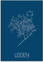 DesignClaud Plattegrond Leiden Stadskaart poster Wanddecoratie - Blauw - A2 + fotolijst zwart (42x59,4cm)