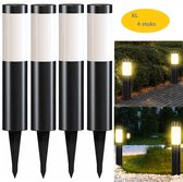Grundig Lampe Solaire Exterieur - Lumiere Solaire 4 Pièces - Lampes De Jardin Sur Piquet - Lumière Blanche - Résistant à L'Eau IP44 - 4,8 X 36,5 Cm - Acier Inoxydable