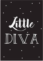 DesignClaud Little Diva - Tekst poster - Zwart wit poster A2 + Fotolijst zwart