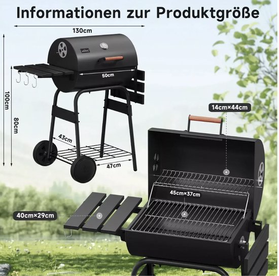 Houtskool BBQ - Smoker - Barbecues - Grill wagen met thermometer - Stevig - EU gecertificeerd - Zwart van MAXXgarden — afbeelding 2