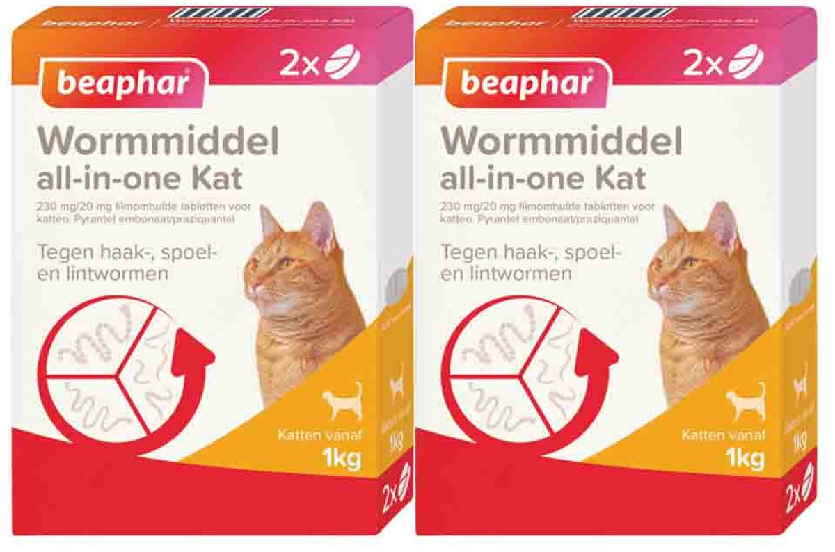 Beaphar All-in-one Ontworming Tabletten Kat Vanaf 1 kg - 2 x 2 tabletten - Voordeelverpakking