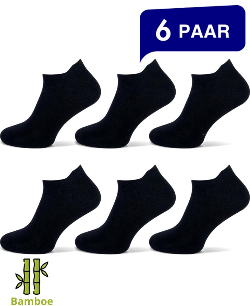 Nova Collection - Bamboe sneakersokken -Dames & Heren- Bamboo -6 Paar- Lage sokken - Enkelsokken - Zwart - Maat 39-42