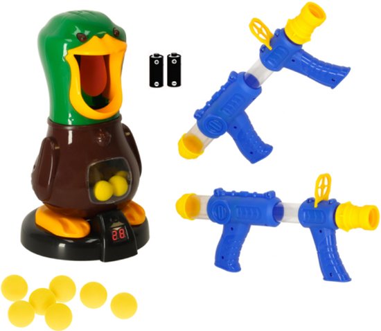 Goodz4All Eenden Schiet Spel - Schietspel Jachtspel Schiet met Ballen op de Eendenbek - Schiet de Eend - Eendenjaagspel - LCD-scorescherm - 2 Pistolen - 24 Schuimballen - 2 AA Batterijen