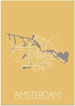 DesignClaud Plattegrond Amsterdam Stadskaart poster Wanddecoratie - Geel - A3 + fotolijst zwart (29,7x42cm)