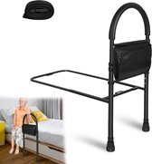 Opvouwbare bedhek, opstahulp, bedhandgrepen, valbeveiliging, hulpmiddel voor senioren, verstelbaar 83-113 cm, met anti-slip bedgreep, stabiele voeten en opbergtas, tot 150 kg
