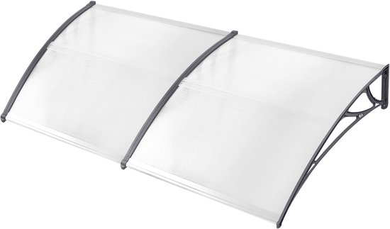 VOUNOT Luifel voor voordeur, dak van polycarbonaat, robuuste deur, dak, bescherming tegen regen en UV, grijs, transparant, 100 x 80 cm