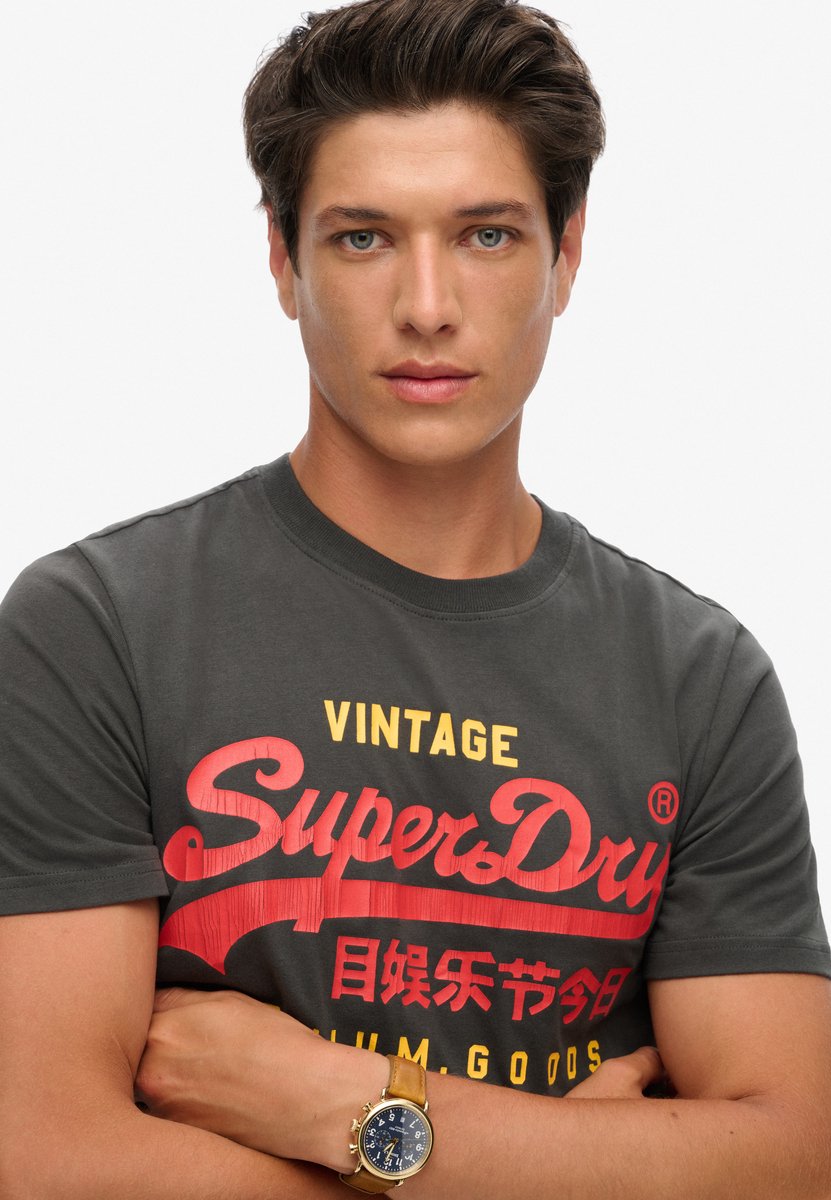 Superdry Klassiek Heritage T-shirt met Vintage Logo Heren T-shirts Zwart