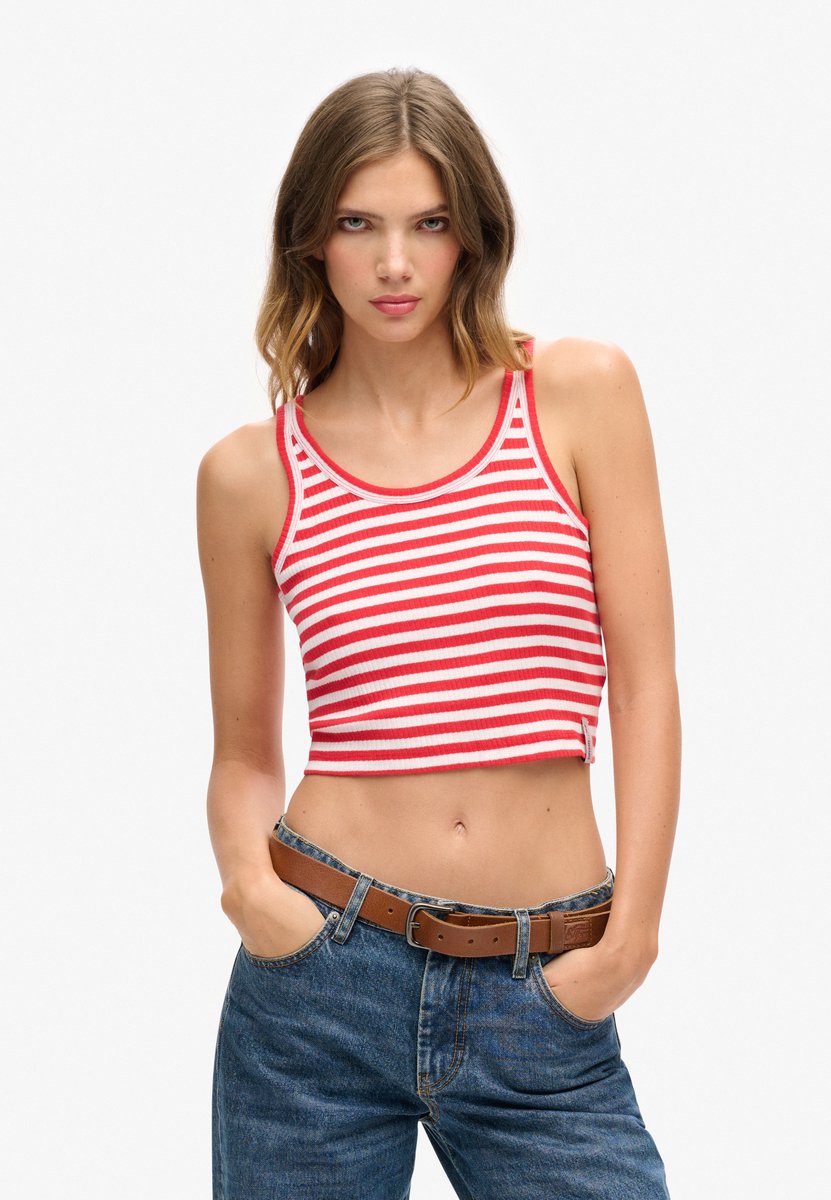Superdry Dames Geribd kort Vintage hemdtopje van biologisch katoen Rood