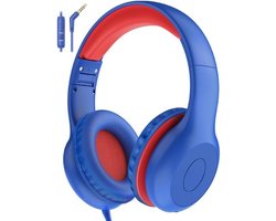 Intelectro Koptelefoon voor Kinderen - Veiligheid en Plezier in Eén! - Hoogwaardige Stereogeluid - Comfortabele Draagervaring - HD Microfoon - Volumeregeling - Brede Compatibiliteit en Audio Delen - Blauw/Rood - Levering Sneller dan Aangegeven!