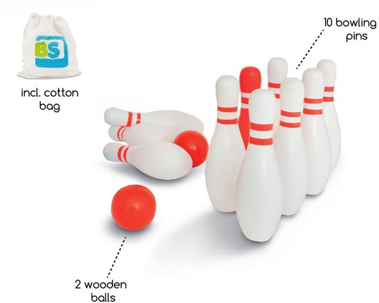 Jeu De Quilles Bowling En Bois BS Toys - Set 10 Quilles + 2 Boules - Enfants Dès 4 Ans - Jeu D'Extérieur Et Intérieur