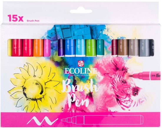 Stylo pinceau Talens Ecoline , étui de 15 pièces, assorti