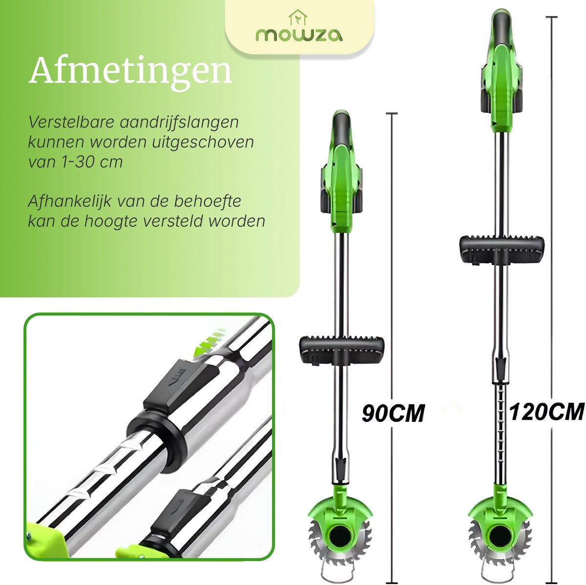 MOWZA® 4-in-1 Kantenmaaier – Grastrimmer – Bosmaaier – Grasmaaier – Draadloos & Elektrisch – Incl. 2 Accu ‘s & Snellader - Groen/zwart – foto 8
