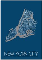 DesignClaud New York City Plattegrond poster Blauw A3 + Fotolijst wit