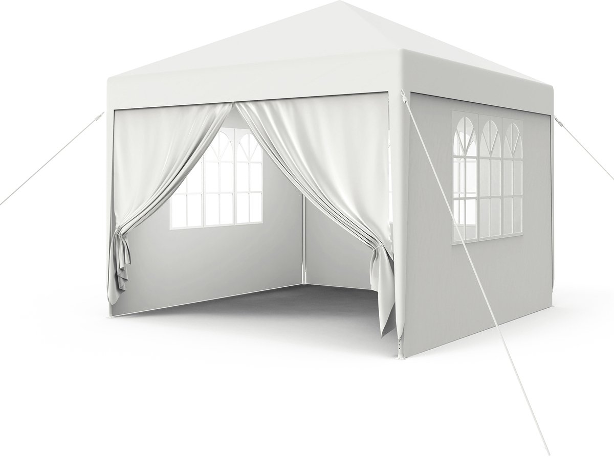 NAIZY Pavilion 3x3m Tuinpaviljoen Tent Waterdichte Stal met 4 Zijpanelen & Ramen & Vaste Grondnagels Party Tent Winterbestendige UV Bescherming, Wit