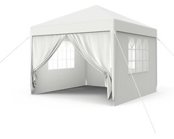 NAIZY Pavilion 3x3m Tuinpaviljoen Tent Waterdichte Stal met 4 Zijpanelen & Ramen & Vaste Grondnagels Party Tent Winterbestendige UV Bescherming, Wit
