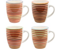 Cookinglife Mokken Rhythm & Lines - Koffiemokken 4 Stuks - Coffee Mug, Aardewerk Divers - Vaatwasserbestendig, Magnetronbestendig - 340 ml