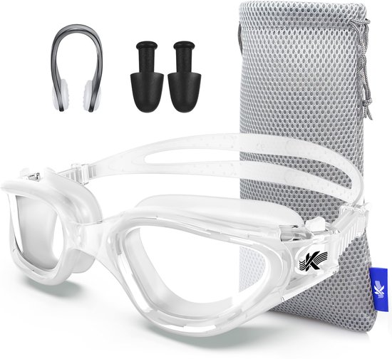 Kyrox Gepolariseerde Zwembril - Anti Condens - UV Bescherming - Inclusief Oordoppen en Neusklem - Duikbril - Verstelbare Band - Unisex - Zwembril volwassenen & kinderen - Transparant