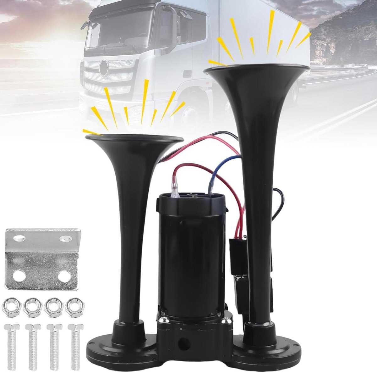 12 V 120 dB Dubbele Trompetluchthoorn Persluchthoorn met Compressor Signaalhoorn