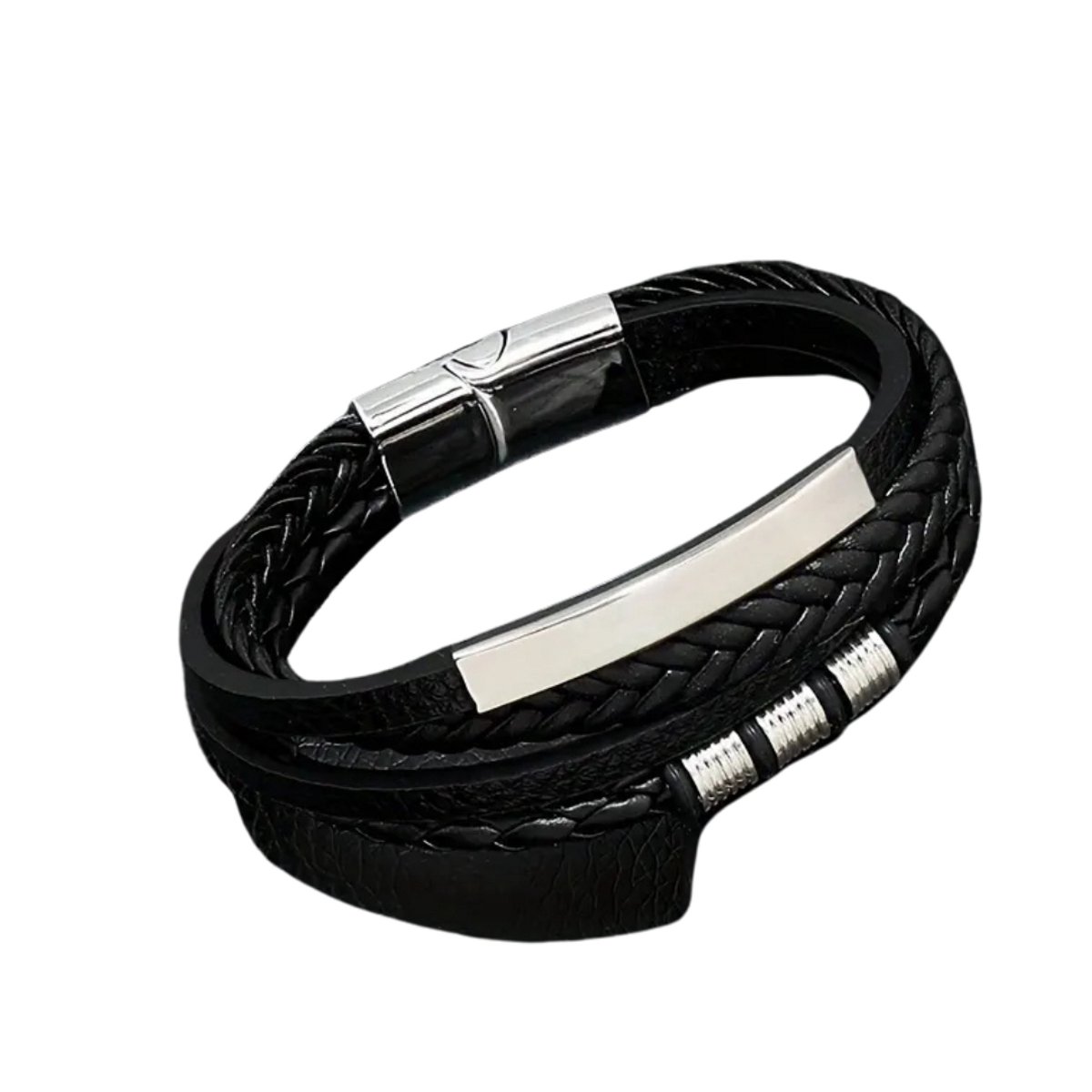 Bovista Armband - Staal - Nep Zilver - Heren - Zwart + Wit