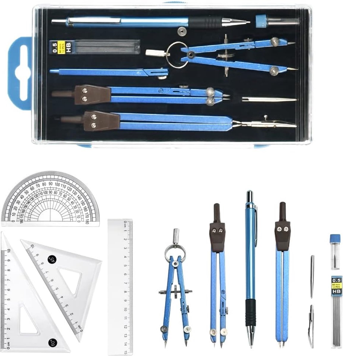 Professionele Geometrie Set - Precisie Tekengereedschap - 13 Stuks - Metalen - N.v.t.