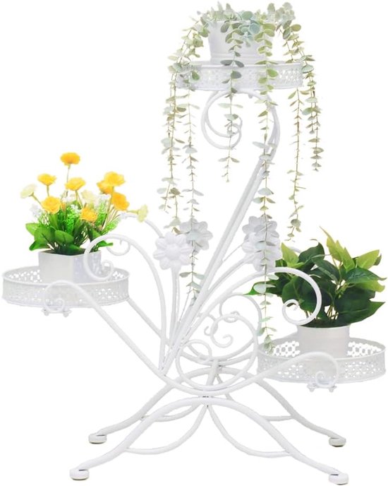 ML-Design Set van 3 bloemenstandaards met 3 etages, wit, hout, 111cm