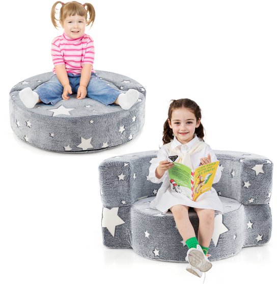 COSTWAY Modulaire kinderbank, lichtgevende speelbank, modulaire bank met afneembare en machinewasbare flanellen hoes, peuterbank voor speelkamer en kinderkamer (grijs