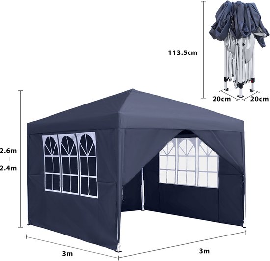 YRHome Partytent, 3 x 6 m, waterdicht, stabiel, tuinpaviljoen, anti-uv, met zijpanelen en grote ramen, tuintent, feesttent voor tuin, feest, wit