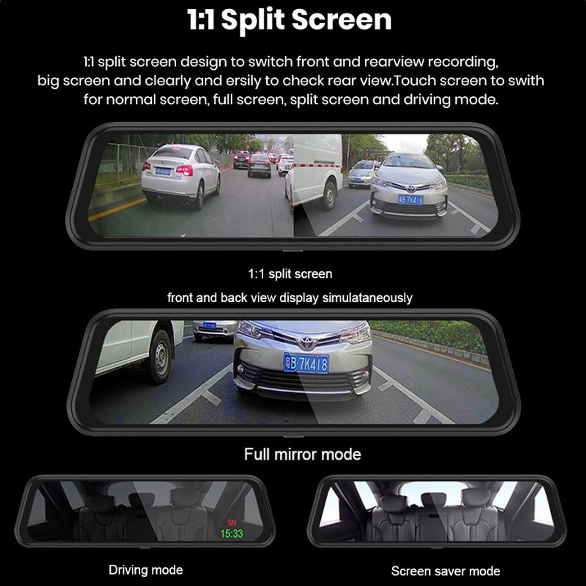 Geschikt voor Upgrade 10'' Mirror Dash Cam Voor- en Achteruitrijcamera Nachtzicht 1080P Achteruitrijcamera FHD Full Touchscreen Autorecorder met Loop Recording, G-Sensor, Parkeermonitor – foto 4