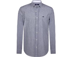 Jimmy Sanders Overhemd - Gestreept - Poplin Katoen Linnen - Lange Mouw Heren Navy - L