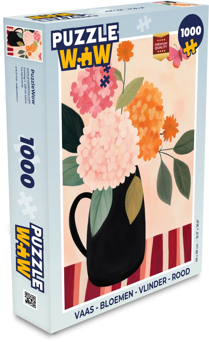 Puzzel Vaas - Bloemen - Vlinder - Rood - Legpuzzel - Puzzel 1000 stukjes volwassenen