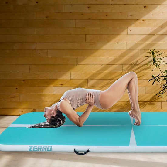 AWSUM Opblaasbare Turnmat 500x100x20cm Gymnastiekmat Sportmat Trainingsmat Turn Yoga Fitness Mat Opblaasbar met Elektrische Luchtpomp Outdoor voor Thuis Gymnastiekzaal 5m 20cm hoog Groen Zwart