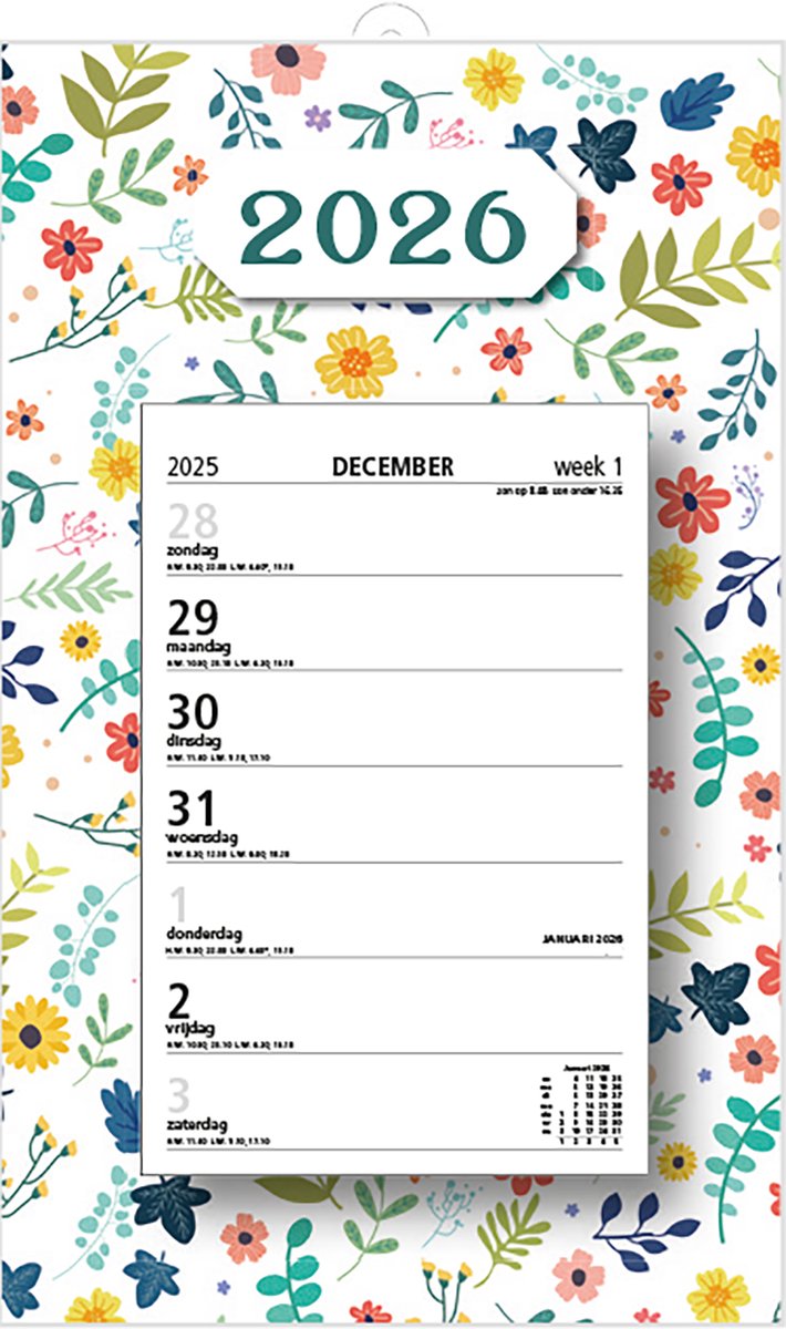 MGPcards - Week Scheurkalender 2026 - Week begint op zondag - 21 x 34 cm - Bloemen - Wit