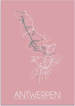 DesignClaud Antwerpen Plattegrond poster Roze A4 + Fotolijst zwart