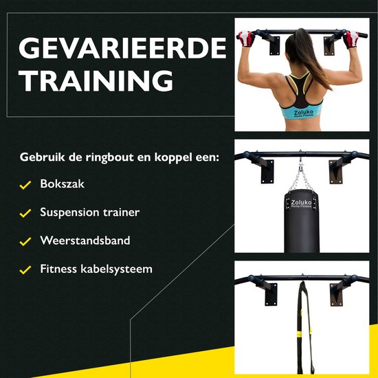 Zoluko Professionele Pull Up Bar Wandmontage - 150kg Draagkracht - Incl. E-boek - Eenvoudige Bevestiging - Optrekstang Fitness - Pull Up Station voor Thuis Sporten - Chin Up Bar - Zwart