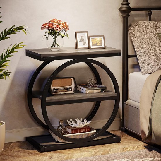 Exxen Hoge Bijzettafel, Industriële Telefoontafel, Slanke Nachtkastje Sofa Eindtafel Met 3 Etages Opbergplanken Smal Nachtkastje Voor Laptop Woonkamer Hal