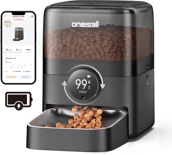 Foto: Oneisall voerbak pf06 automatische voerbakken met app en wifi verbinding voerautomaat dispenser 3l reservoir draadloos kat en hond