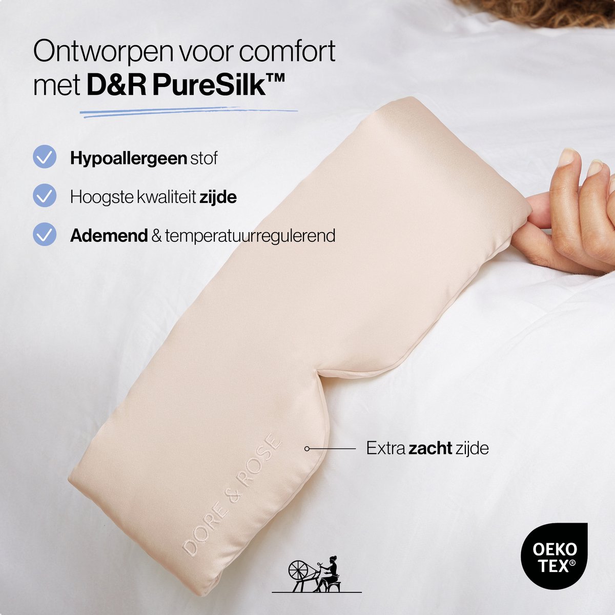 Dore & Rose - Slaapmasker - Oogmasker - Zijden Slaapmasker Voor Mannen en Vrouwen - Deep Sleep Mask - Eye Mask - Verduisterend - Wallen - Champagne - Nº 29 Joie de Vivre — afbeelding 5