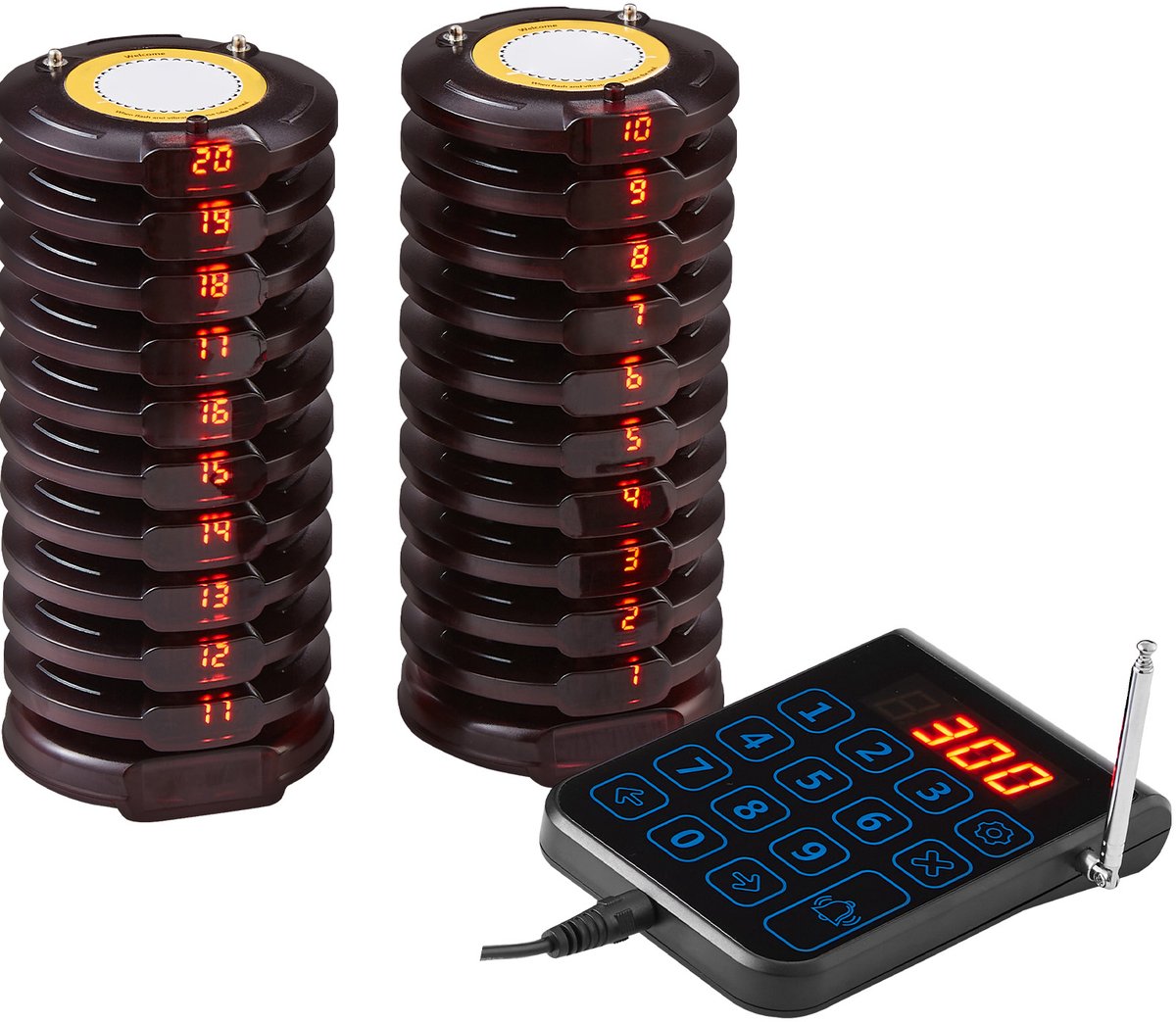Restaurant Oproepsysteem - Draadloze Pagers Met Binnen 500 M Bereik (effectieve afstand in open ruimtes)- Trilling En Lichtsignaal voor Gastenoproep