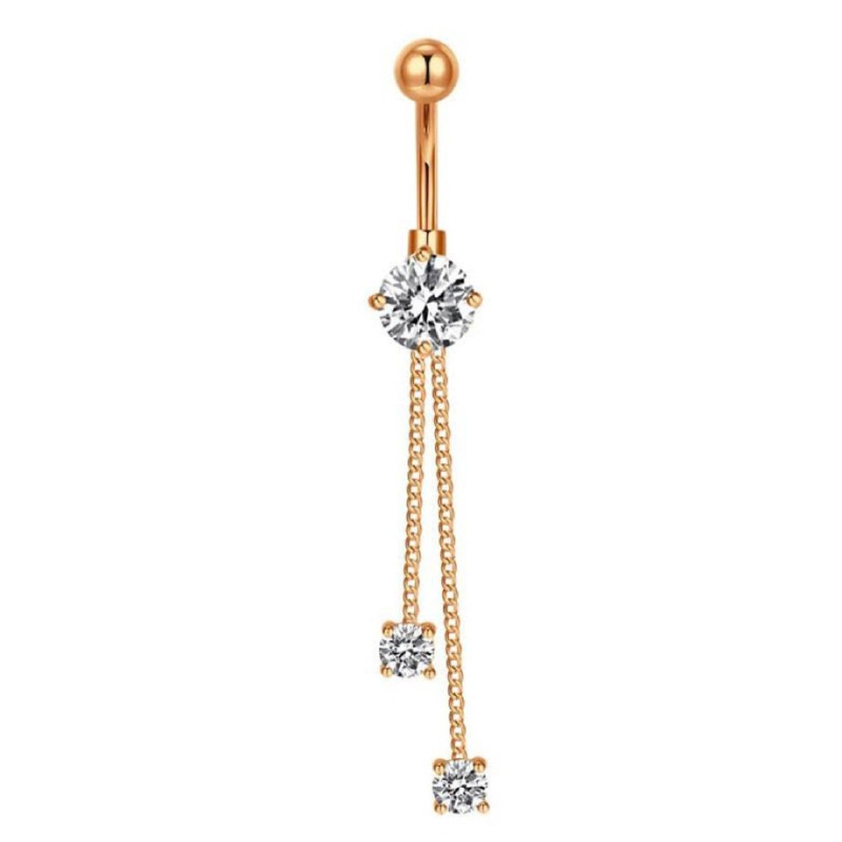 Navel Piercing | Rosegoudkleurig | Witte steentjes