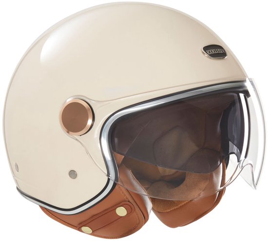 NOX exklusiv Jethelm - Scooter helm met Ingebouwd Zonnevizier – Stijlvol, Lichtgewicht & Comfortabel – Jethelm met Ventilatie – Perfect voor Scooter & Motorfiets - Kleur Crème - Maat S = 55 tot 56 cm