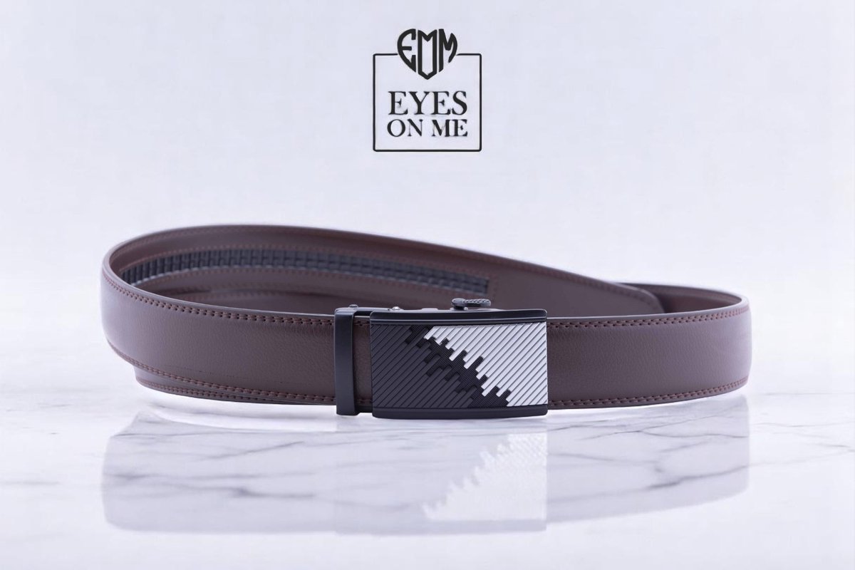Bruine lederen riem zonder gaatjes met automatische gesp voor heren ( Model 42 )