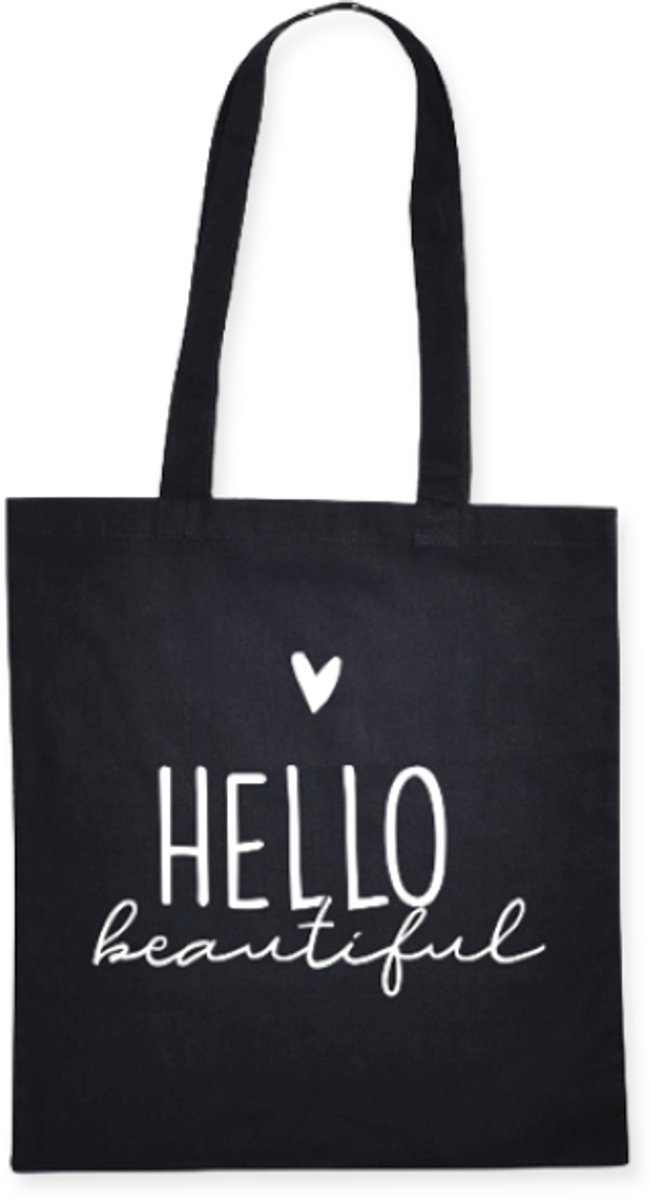 Canvas tas - Hello Beautiful - zwart - tekst - shopper
