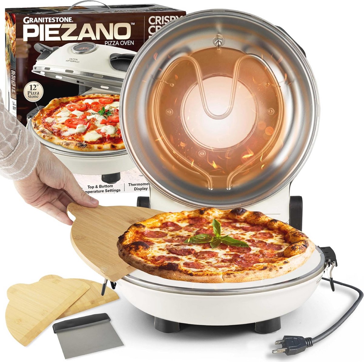 Draagbare Elektrische Pizza Oven voor Thuis - 12 Inch, Tot 800˚F voor Perfecte Steenberg Pizza
