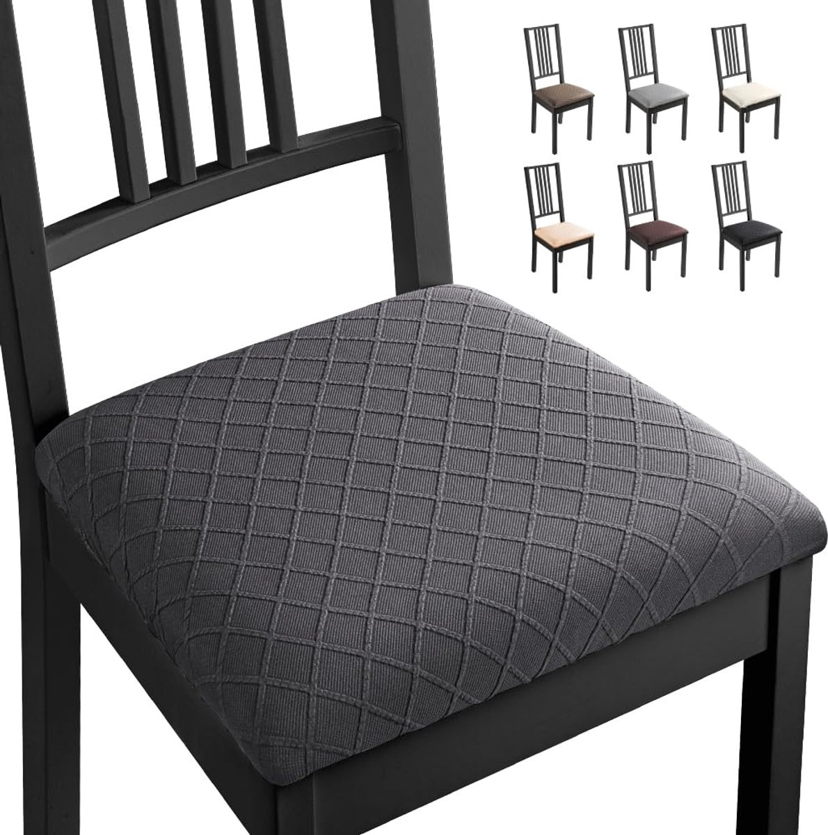 Ibenzoa® Stijlvolle, Stretchbare Jacquard Stoelhoezen voor Eetkamerstoelen - Set van 4, Donkergrijs