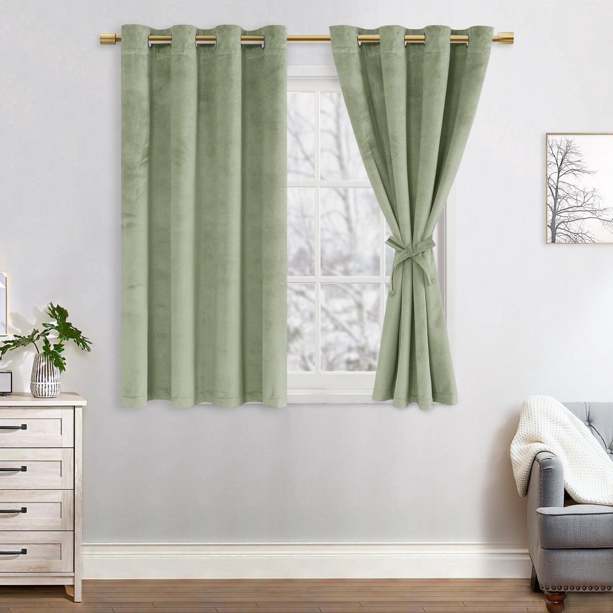 Ibenzoa Elegant Set van Luxe Fluwelen Verduisteringsgordijnen met Oogjes voor Slaapkamer, 140 x 145 cm, Groen