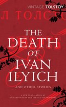 Livre : The Death of Ivan Ilyich and Other Stories, Vintage Tolstoy. Couverture rouge avec des lettres blanches et des décorations florales noires.
