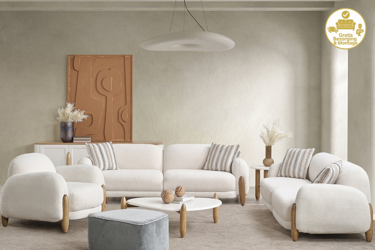 Lina® Fabio Bankstel Crème - 3+2+1 Zitsbank - Linnen - Gratis Bezorging en Montage