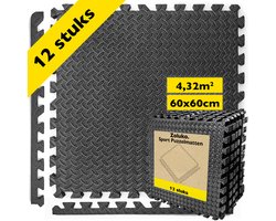 Zoluko Puzzelmat - 60x60x1 cm - 12 stuks - 4.32m² - Puzzel Mat - Puzzelmatten - Foam Tegels - Rubber Tegels - zwembad tegels - zwembadtegels - Vloertegels - fitnessmat - fitness mat - Yoga Mat - Thuis Sporten – Zwart
